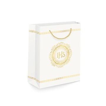Маленький подарочный пакетик для причастия IHS бело-золотой MIX OF PATTERNS HOLY COMMUNION