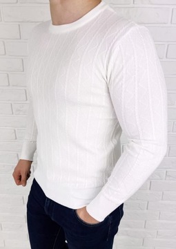 Sweter meski bialy dopasowany HHL8069 - XXL