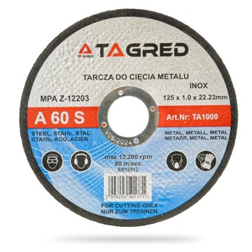 TAGRED KOMPLET TARCZ CIĘCIA STALI NIERDZEWKI 125MM