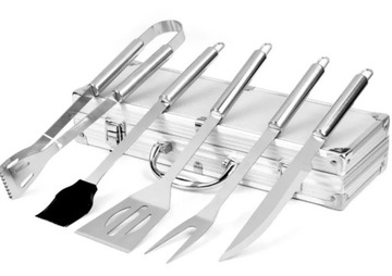 Набор для барбекю, принадлежности для барбекю, нержавеющая сталь, чемодан из 5 предметов.