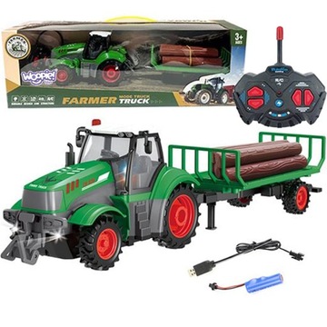 DUŻY TRAKTOR ZDALNIE STEROWANY CIĄGNIK PRZYCZEPA RC LED PILOT FARMA WOOPIE