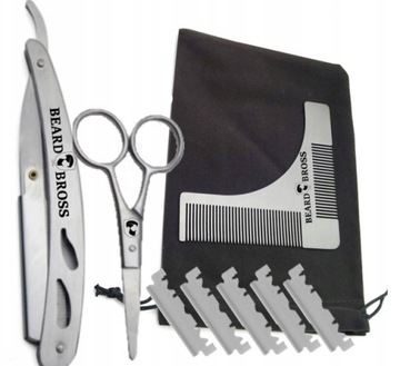 Набор для бороды, бритва, трафарет, накидка, кисть