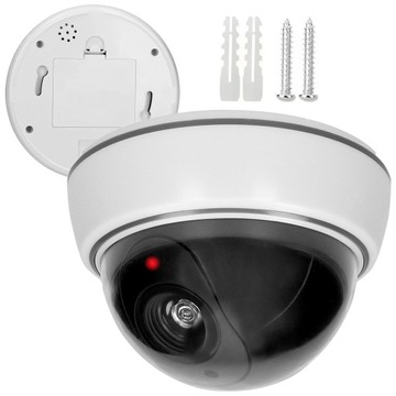 ATRAPA KAMERY MONITORINGU NA BATERIE Z MIGAJĄCĄ DIODĄ KAMERA KOPUŁKA CCTV
