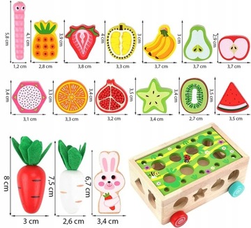 ЗАГАДКА-СОРТЕР ДЕРЕВЯННЫЕ БЛОКИ ЧЕРВЯКИ ОВОЩИ ИГРА МОТЕССОРИ PED