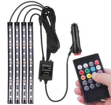 PASKI LED LEDY DO AUTA OŚWIETLENIE WNĘTRZA RGB + PILOT OŚWIETLENIE KABINY