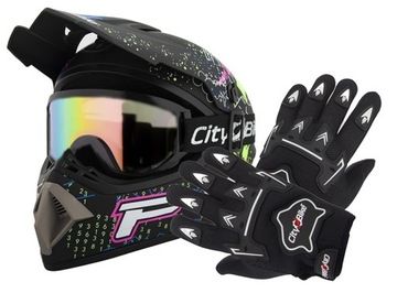 KASK CROSSOWY LEKKI ENDURO QUAD BMX M +GOGLE+RĘKAWICE