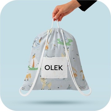 WOREK NA POŚCIEL Z IMIENIEM DO PRZEDSZKOLA ŻŁOBKA Pojemny Z UCHWYTEM 50x60