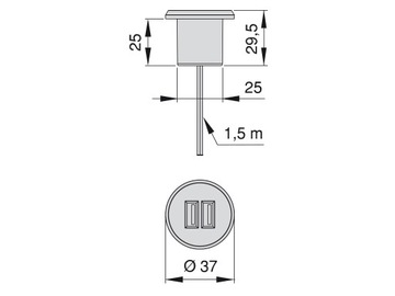 Настольная USB-зарядка Ø37, серебристая, комплект + БЛОК ПИТАНИЯ