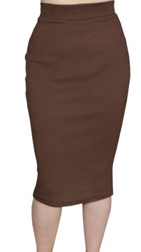 Brązowa spódnica midi tuba bawełna solidna dzianina elastyczna prążek