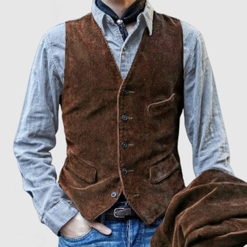 Men's British Style Workwear Corduroy Vest Retro V