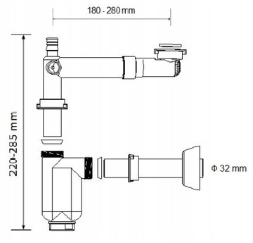 КОМПАКТНЫЙ СИФОН + КЛИК-КЛАК С ХРОМИРОВАННЫМ ПЕРЕЛИВОМ