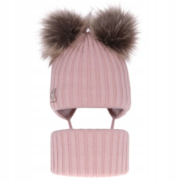CZAPKA I KOMIN 48-50cm Komplet zimowy z pomponami R.92/104 Ciepły na zimę