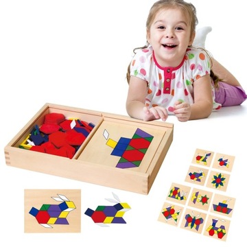 VIGA DREWNIANA UKŁADANKA MOZAIKA GEOMETRYCZNA TANGRAM KLOCKI MONTESSORI