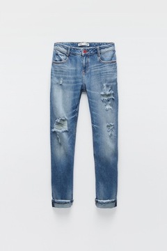 ZARA SPODNIE DAMSKIE JEANSOWE O LUŹNYM KROJU Z ROZDARCIAMI 34/XS