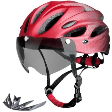 KASK ROWEROWY Regulowany M L XL na rower męski damski z SZYBĄ + LAMPKA LED