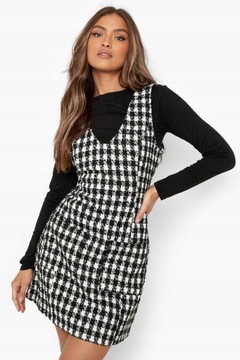 Boohoo NG6 eqm TWEEDOWA MINI SUKIENKA PEPITKA WZÓR V-NECK M