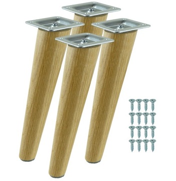 4x DREWNIANA NOGA MEBLOWA DO STOLIKA DĘBOWA LAKIEROWANA ZESTAW SKOŚNA 35 CM