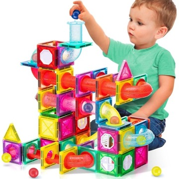 KLOCKI MAGNETYCZNE DLA DZIECKA 3D EDUKACYJNE DUŻE ZABAWKA TOR KULKOWY 132EL