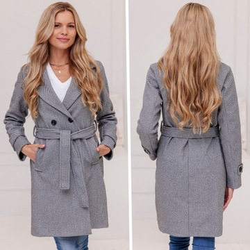 ПАЛЬТО ЖЕНСКОЕ В РЕБИНКУ С ПОЯСОМ ОСЕНЬ-ЗИМА ИЗ ШЕРСТИ М