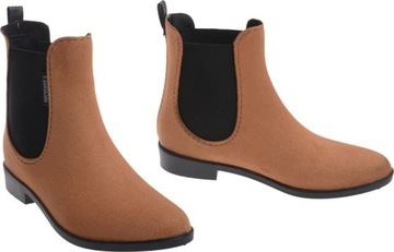 KRÓTKIE KALOSZE DAMSKIE ZAMSZOWE SZTYBLETY camel37