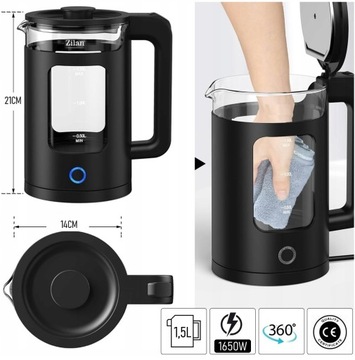 ЭЛЕКТРИЧЕСКИЙ ЧАЙНИК СТЕКЛЯННЫЙ ЧЕРНЫЙ 1,5л 1650Вт