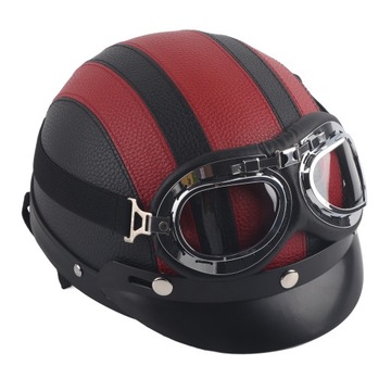 KASK MOTOCYKLOWY ORZESZEK HEŁM RETRO RED GOGLE