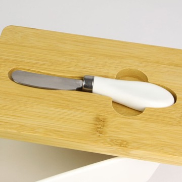 Фарфоровое масло с бамбуковой крышкой контейнером с ножом