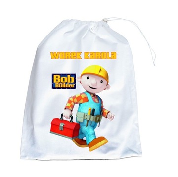 Bob Budowniczy worek biały kapcie szkoła+imię