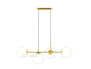 LAMPA WISZĄCA NAD STÓŁ KULE ZŁOTA 4 KLOSZE MLECZNE