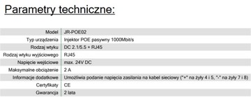Adapter injektor pasywny POE 1Gb kamer IP sieć LAN