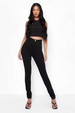 Boohoo damskie czarne wysokie spodnie skinny defekt 42