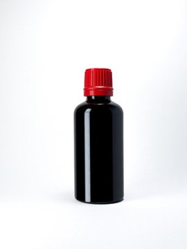 Butelka szklana 50 ml czarna z nakrętką czerwoną