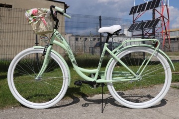 28 ЖЕНСКАЯ КОРЗИНА ДЛЯ ГОРОДСКОГО ВЕЛОСИПЕДА С МЯТНЫМ ПОДАРКОМ БЕЛЫЕ ШИНЫ