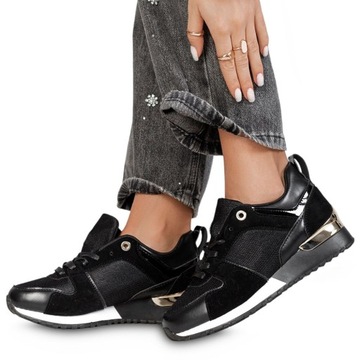 Buty Damskie Sneakersy Skórzane Modena Czarne 36
