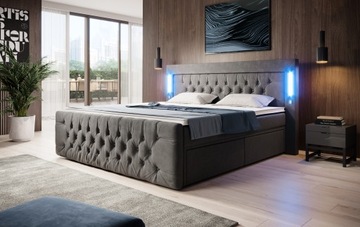 ŁÓŻKO KONTYNENTALNE 180/200- USB,LED,CHESTERCHIELD