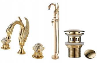 Bateria wannowa Old Retro Gold + umywalka Zestaw