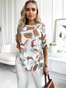 Элегантная ЖЕНСКАЯ БЛУЗКА, модный принт, жемчужный вырез.