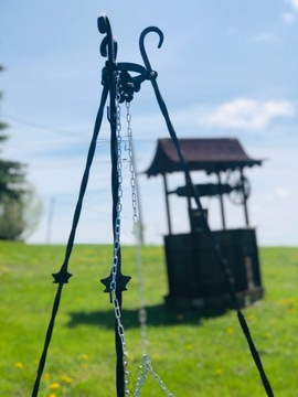 GRILL OGRODOWY KUTY TRÓJNÓG PALENISKO REGULOWANY RUSZT NIERDZEWNY +SZCZYPCE