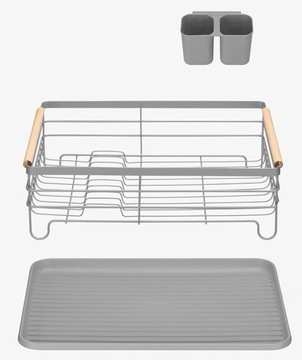 СЕРАЯ СУШИЛКА ДЛЯ СУШКИ ПОСУДЫ С ДЕРЕВЯННЫМИ РУЧКАМИ, СТОЯЩАЯ СЕРАЯ КАПЕЛЬНИЦА