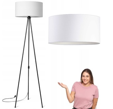 LAMPA STOJĄCA PODŁOGOWA TRÓJNÓG METALOWY ABAŻUR BIAŁY