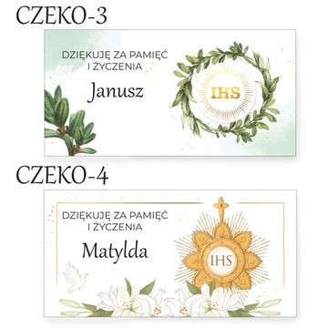Naklejki na czekoladę, pudełko KOMUNIA, różne wzory, IMIĘ DZIECKA, 10 szt.