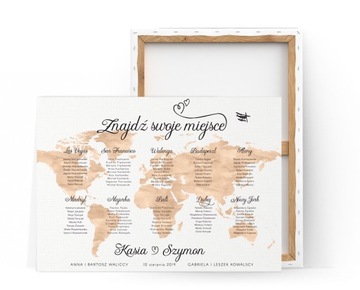 Plan stołów weselnych Mapa Świata - brązowa