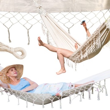 DUŻY HAMAK DWUOSOBOWY XXL 280x150 CM OGRODOWY MOCNY DO 150KG BOHO