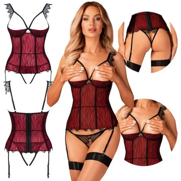 Denissa Gorset i Stringi Otwarty Komplet Obsessive M/L