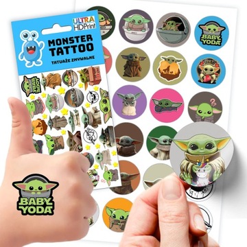 ZESTAW NAKLEJKI + TATUAŻE DLA DZIECI DZIECIĘCE BABY YODA GROGU JAKOŚĆ