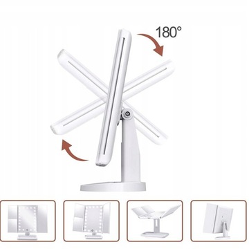 Зеркало для макияжа со светодиодной подсветкой, трехстороннее, складное, 74LED, белое