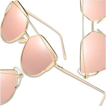 Damskie Kocie okulary przeciwsłoneczne uv400 lato różowe złote lustrzanki