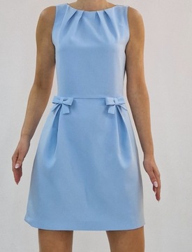 Błękitna koktajlowa mini Sukienka z kokardkami - Valentina r.38 (34-48)