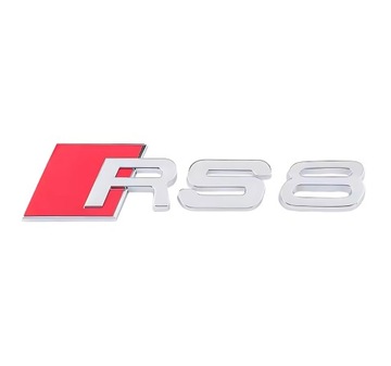 EMBLEMAT tył NA KLAPĘ RS8 znaczek logo AUDI srebrny 14,5x3,8 cm PREMIUM