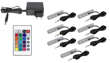 7x klipsy LED RGB do półek szyb klips KOMPLET